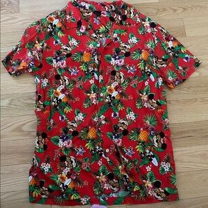 Disney Red Hawaiian Floral Mickey Mouse Shirt